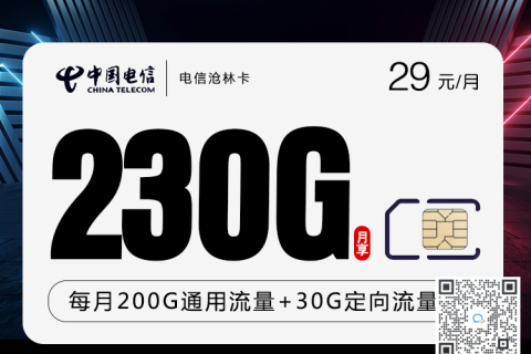 电信沧林卡29元230G套餐介绍