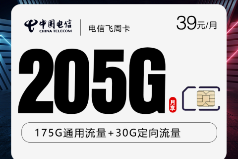 电信飞周卡3.0【39元205G】【仅发山东】套餐简介