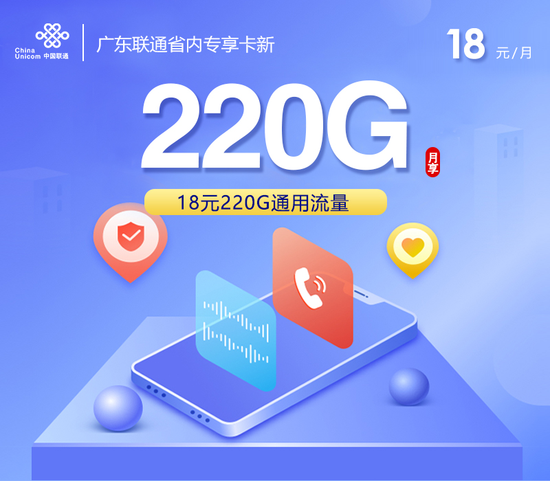 广东联通省内专享卡【18元220G】