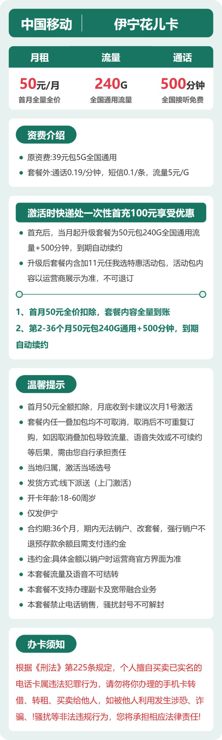 移动伊宁花儿卡