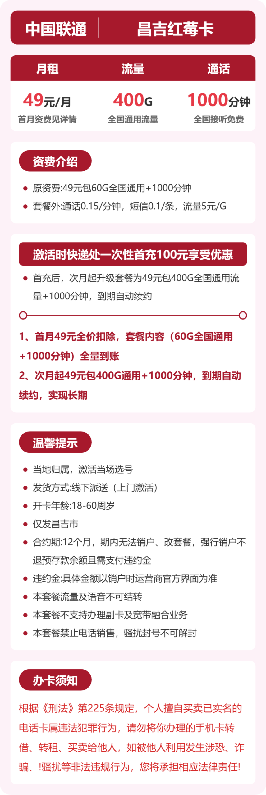 联通昌吉红莓卡